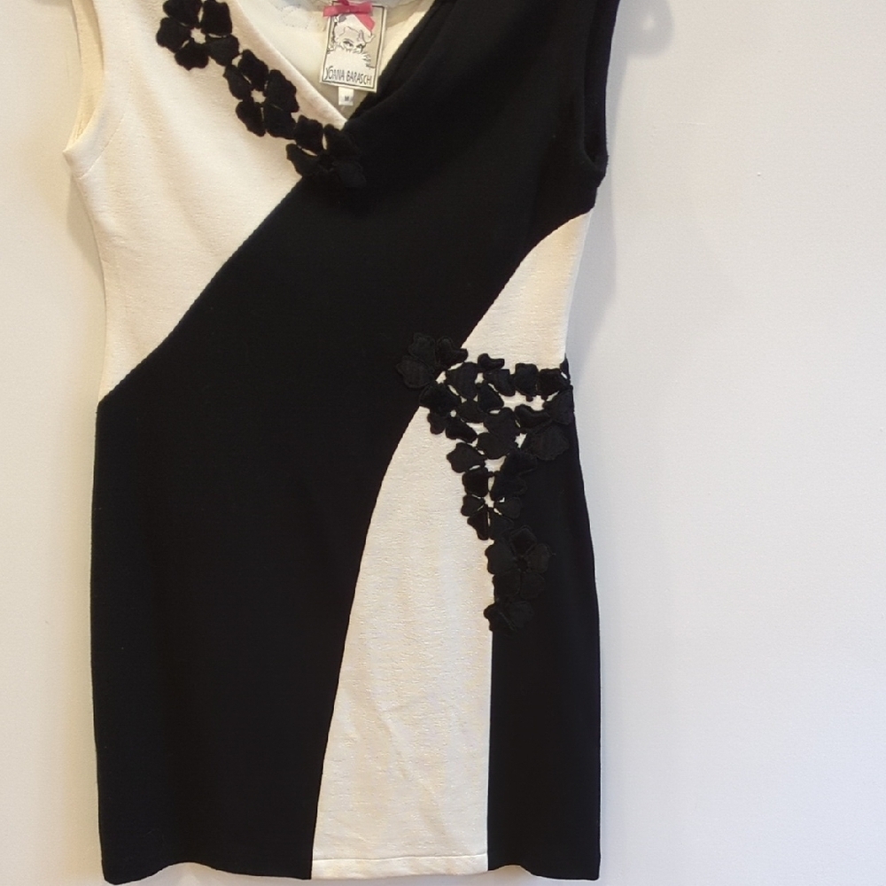 Yoana Baraschi Black White Color block Floral Y2K Mini Dress Size M EUC - Picture 4 of 9